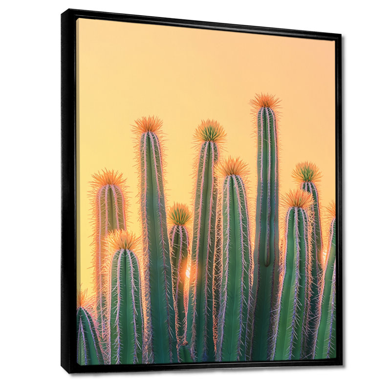 Markeitha pastel cactus au lever du soleil I - décoration murale cactus, H 20 po x l 12 po, Reproduction avec cadre flottant