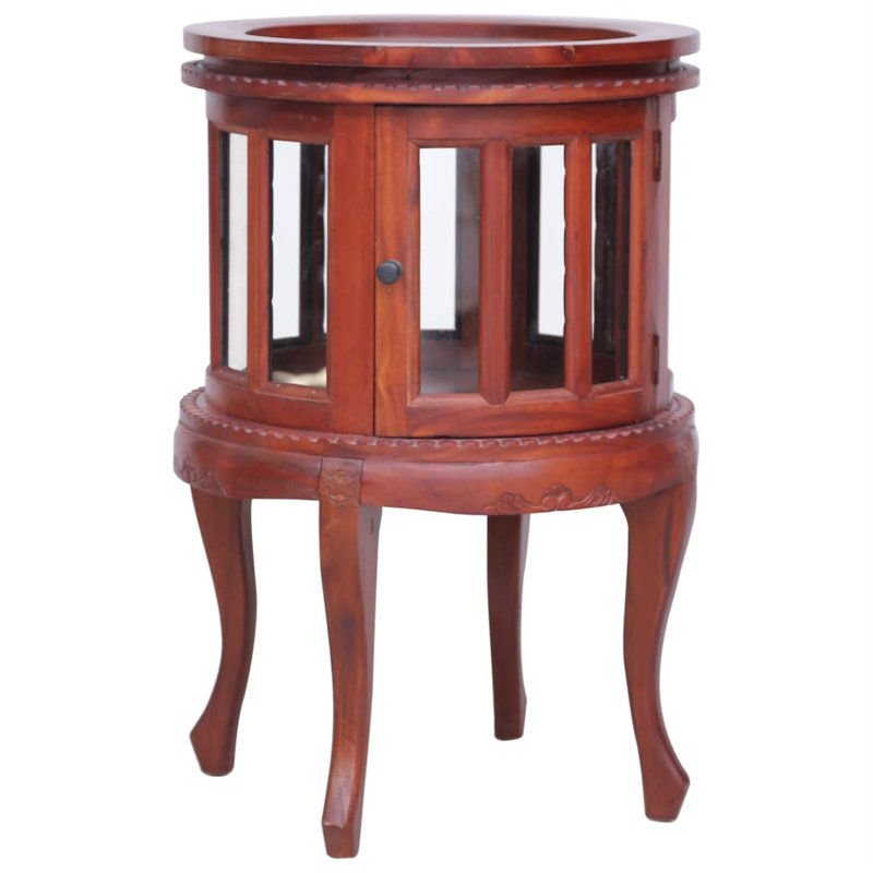 End Table Glass Display Cabinet Side Table Natural Solid Wood Mahogany, Brown