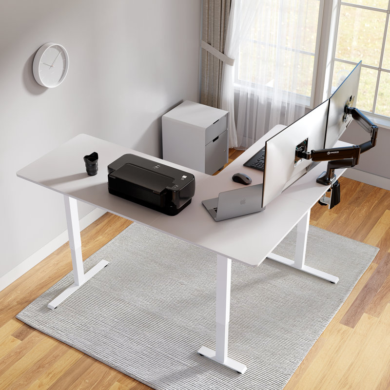 Emilian Adjustabel L Shaped Standing Desk, White, White