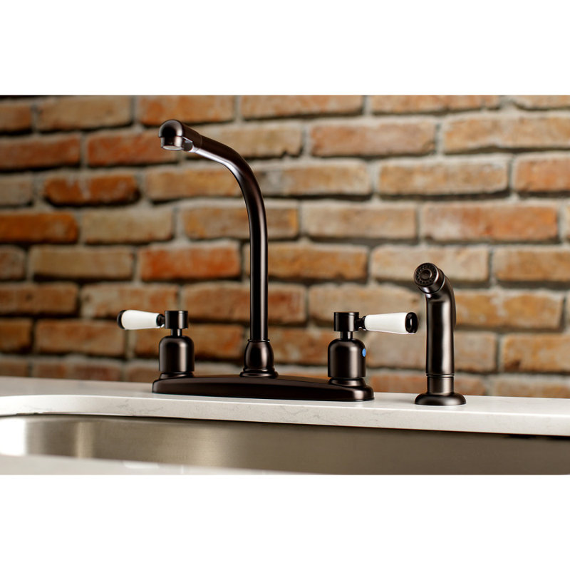 Kingston Brass Paris Two-Handle 4-Hole 8" Centerset Kitchen Faucet with Side Sprayer, Oil Rubbed Bronze