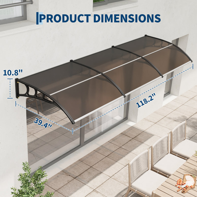 40 Inch Window Awning Door Canopy Polycarbonate Front Door Patio Cover UV Rain Snow Protection Hollow Sheet, Brown
