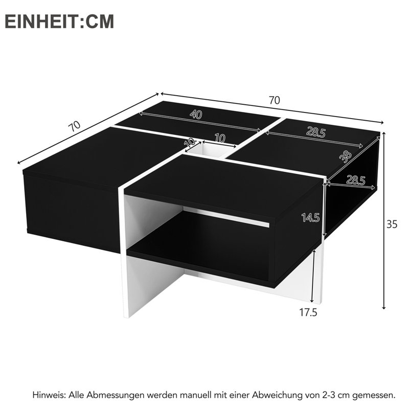 Cullus Coffee Table with Storage, White, Black/White