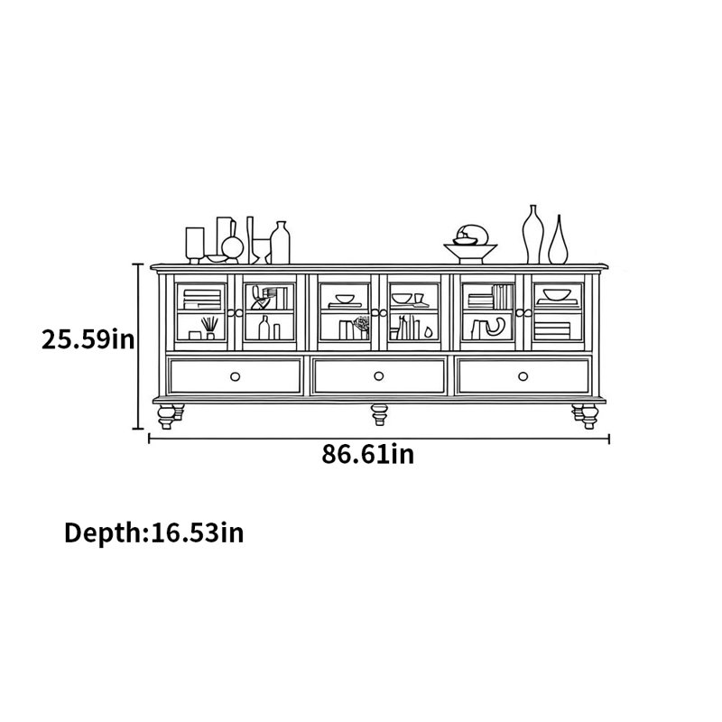 Meuble télé en bois massif, Noir noyer, H 25,59 po x l 86,61 po x P 16,53 po