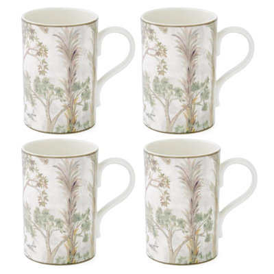 Spode Kit Kemp Tall Trees Mugs, 12 Oz - Green/White, Set of 4
