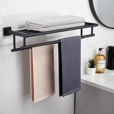 Porte-serviettes mural en acier inoxydable avec barre double et tablette