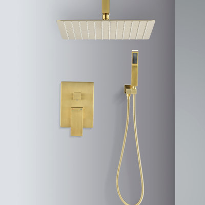 Ceiling Mounted Shower In Brushed Gold - 16" Head And Handheld Natural Rainfall Simulation Look For Self-Cleaning Nozzle American Standard Bathroom Novelty Installation