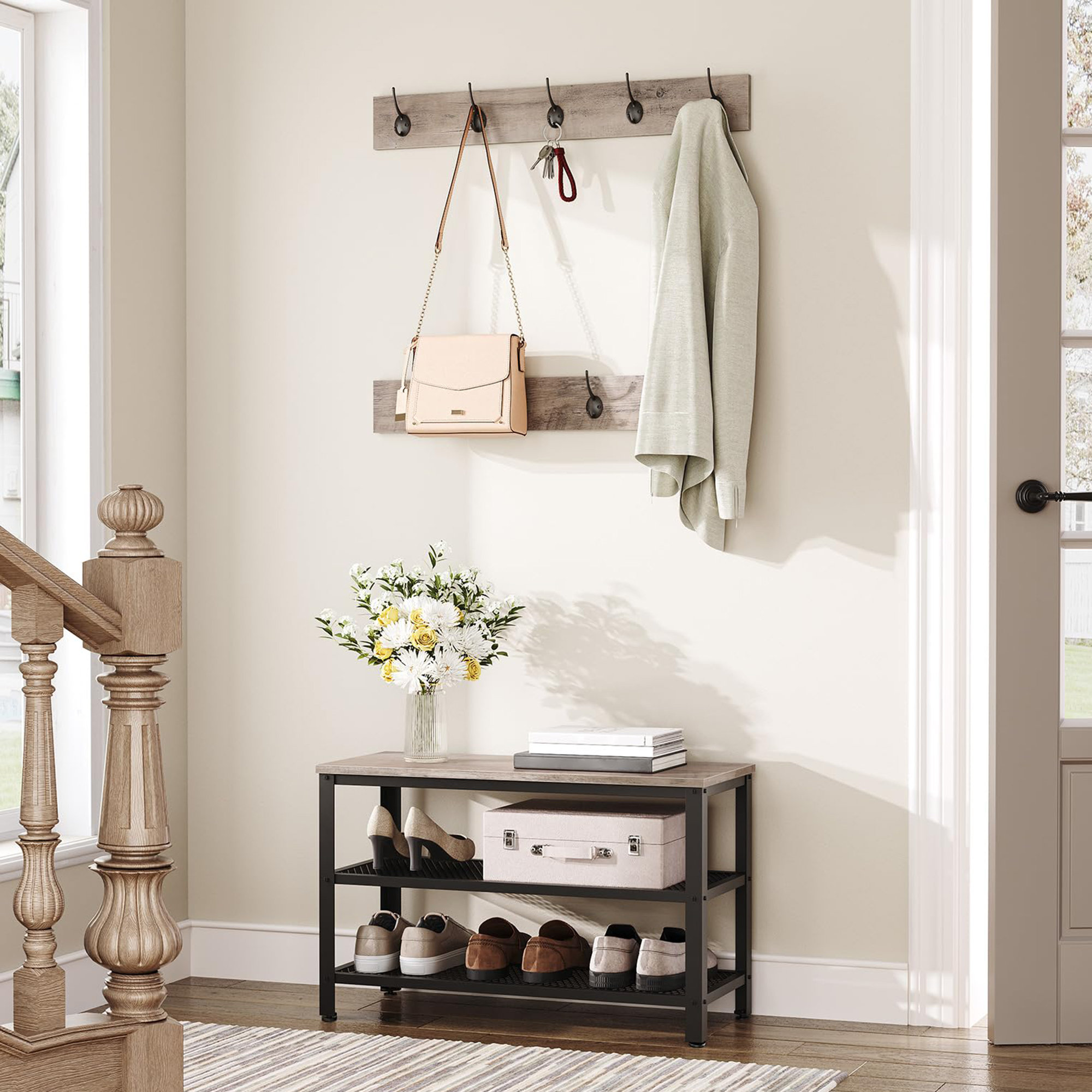 17 Stories Freestanding Coat Rack Set with Shoe Storage Bench | Wayfair