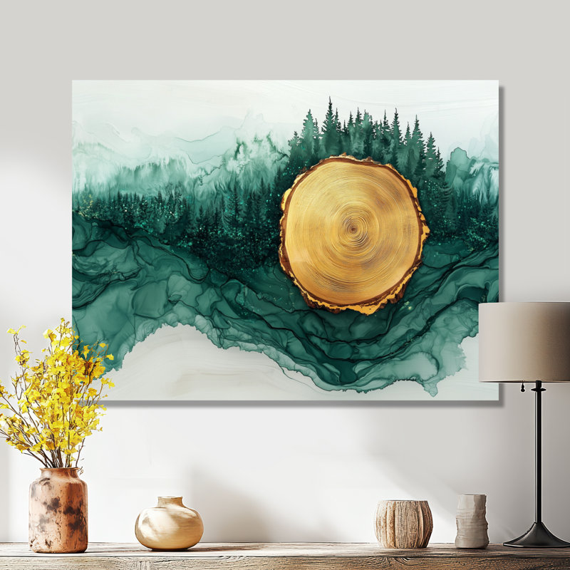 Forêt d'hiver avec paysage de rivière Emerald III - art mural forêt, H 16 po x l 32 po, Toile tendue sur cadre