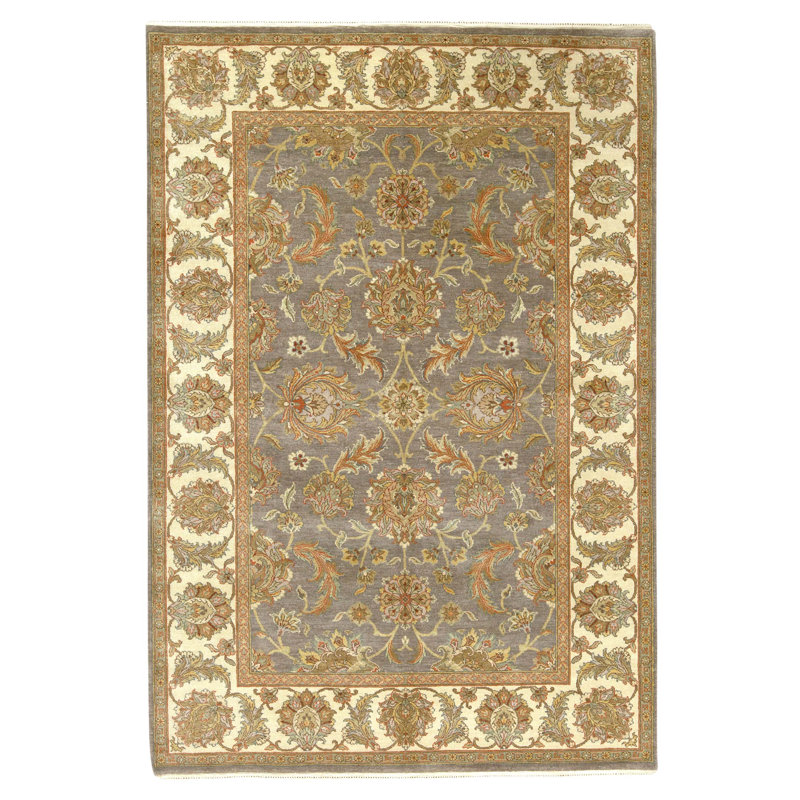Tapis gris et ivoire noué à la main de haute qualité