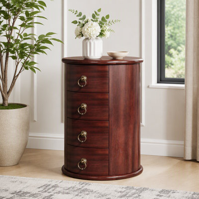 Table d'appoint ronde en bois massif avec quatre tiroirs pour un rangement facile et aucun assemblage requis