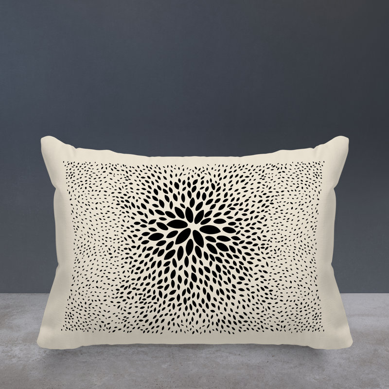 Housse et insert de coussin rectangulaire intérieur / extérieur en polyester filé Bavière, Noir/crème