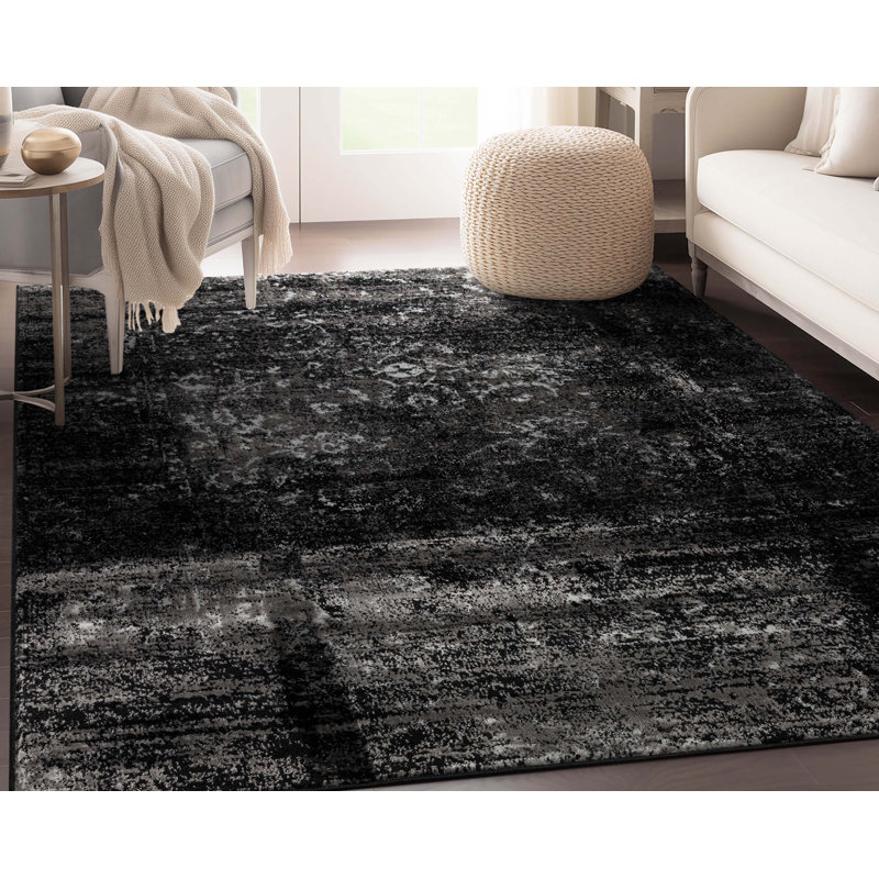  Tapis oriental rétro noir, Rectangle 5 pi 3 po x 7 pi 3 po