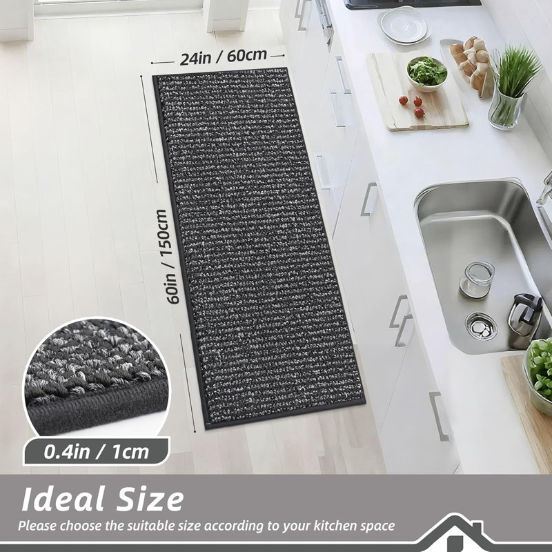 Tapis de cuisine super absorbants antidérapants 24 po x 60 po, Gris anthracite
