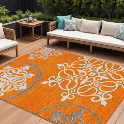 Tapis intérieur lavable à motif de médaillons floraux orange et ivoire 8 pi x 10 pi