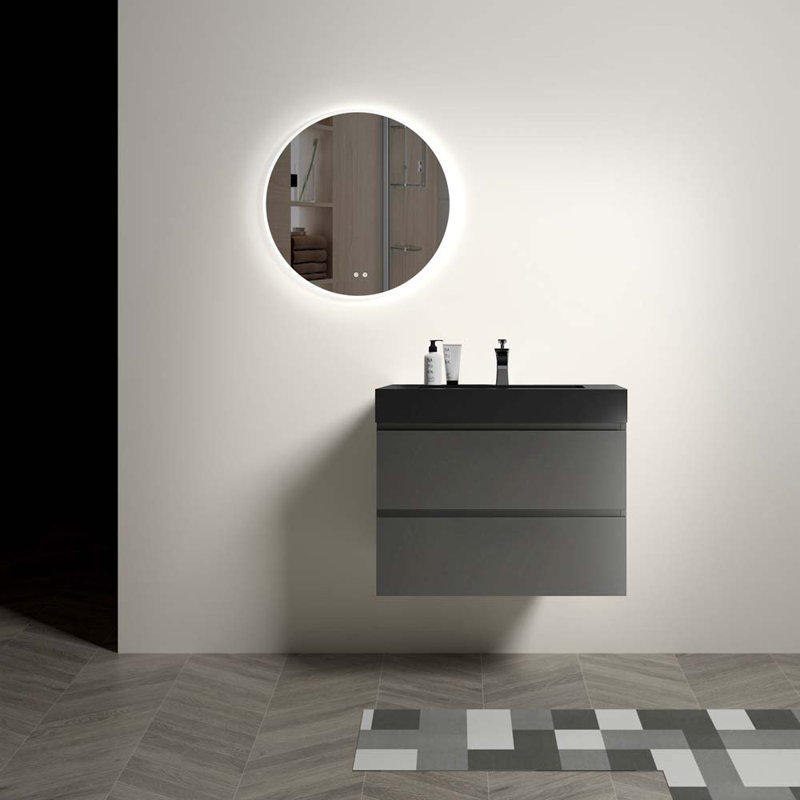 Ensemble de meuble-lavabo mural simple 30 po, Noir / gris
