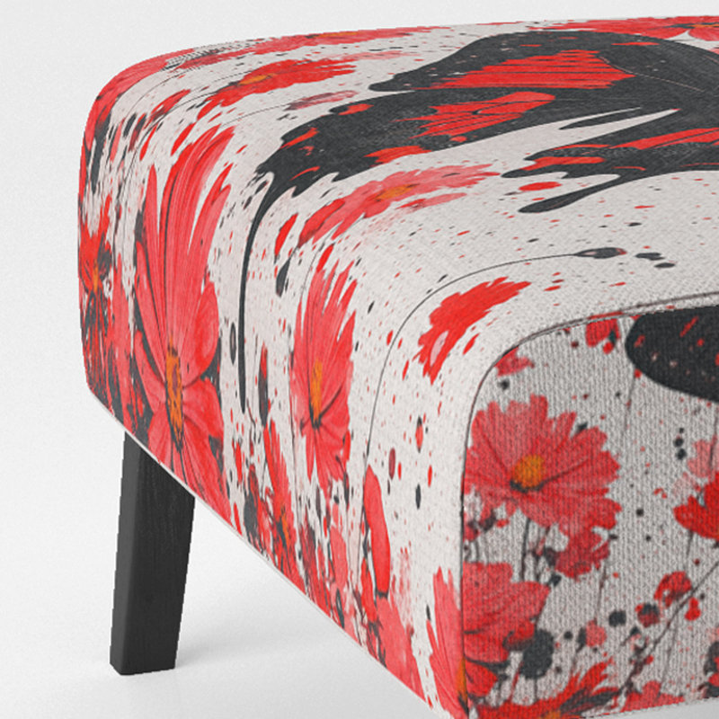 Fauteuil de chambre rembourré abstrait coloré - Fauteuil d'appoint moderne en velours, Rouge / Noir