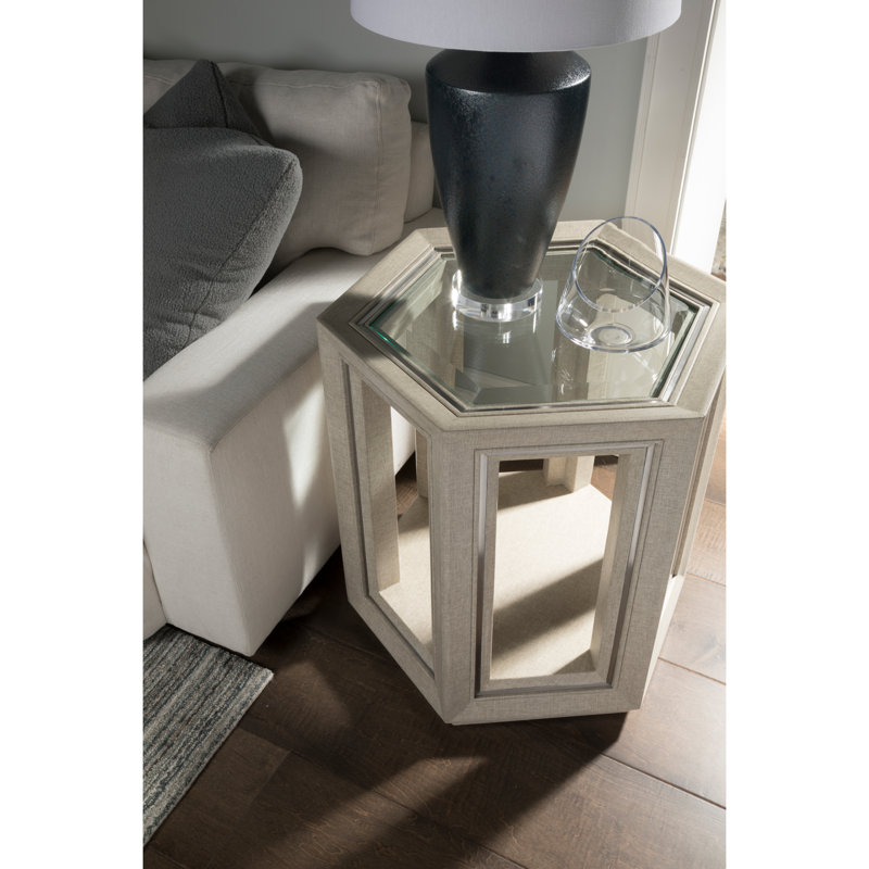 Contemporary Gray Hexagonal Wood & Glass End Table 22.50"