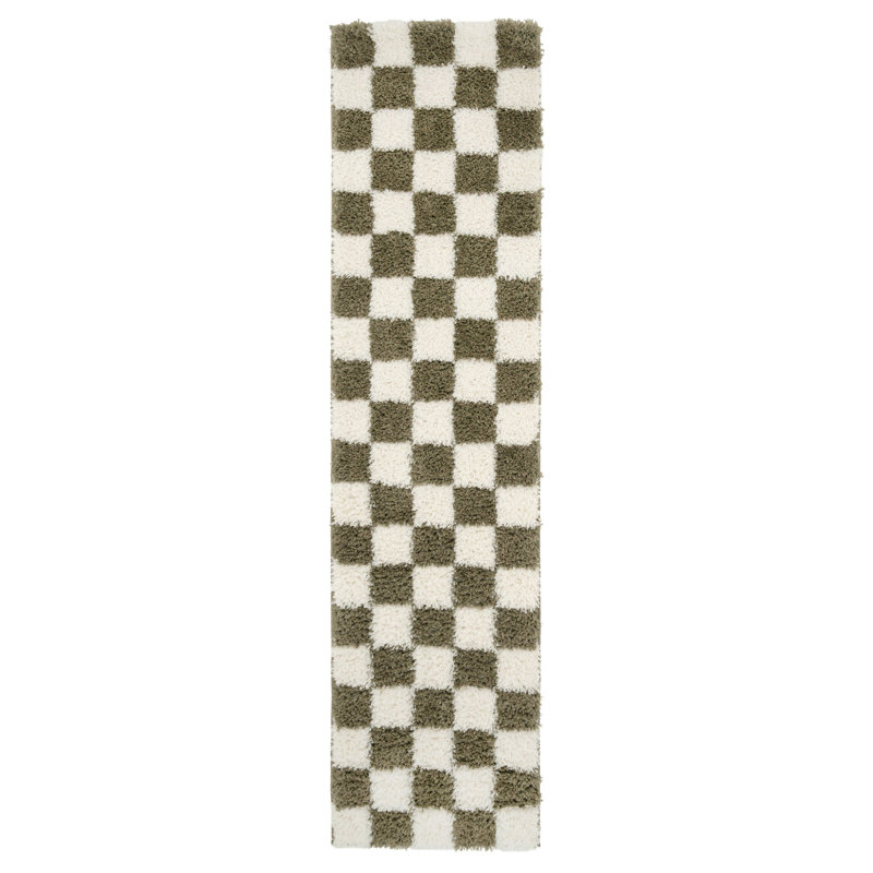 Runner Chequered Machine Tufted Shag Area Rug, 80cm x 300cm