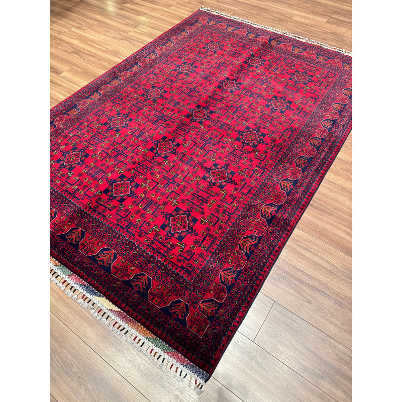 Tapis en laine et coton rouge noué à la main Original