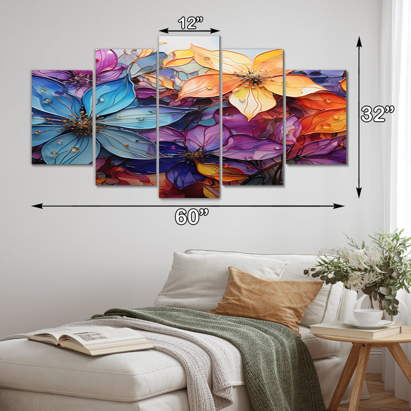 «Colorful Prismatic Kaleidoscope I», art mural abstrait sur toile, 5 panneaux