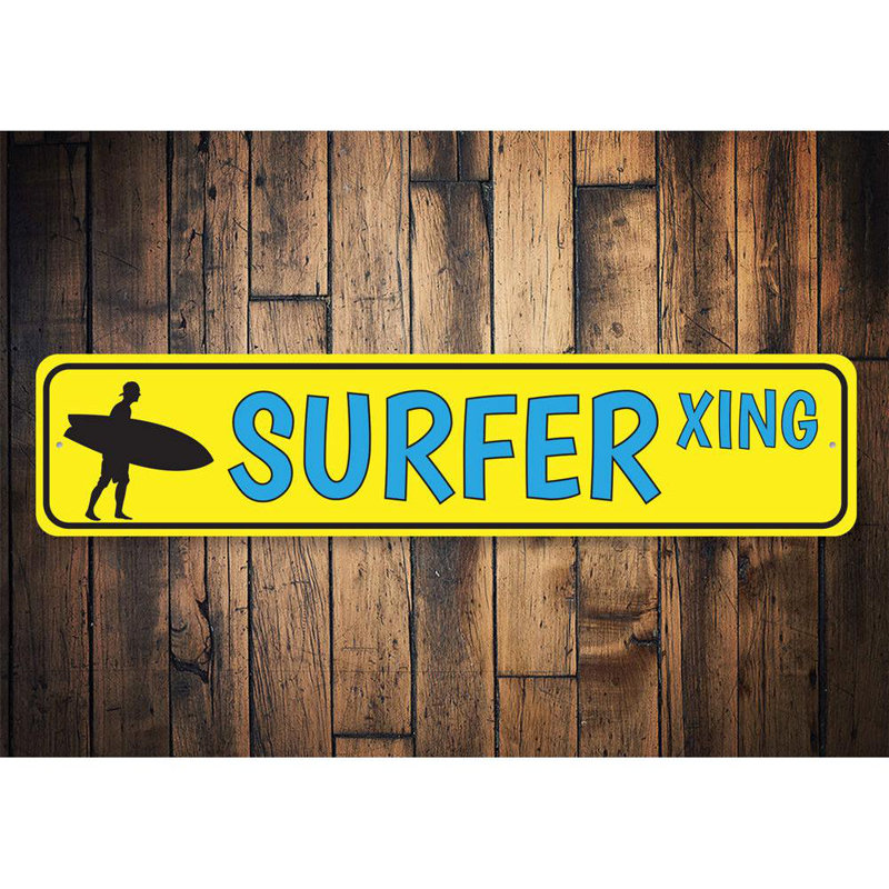 Signe en aluminium Surfer Crossing, H 4 po x l 18 po x P 0,04 po