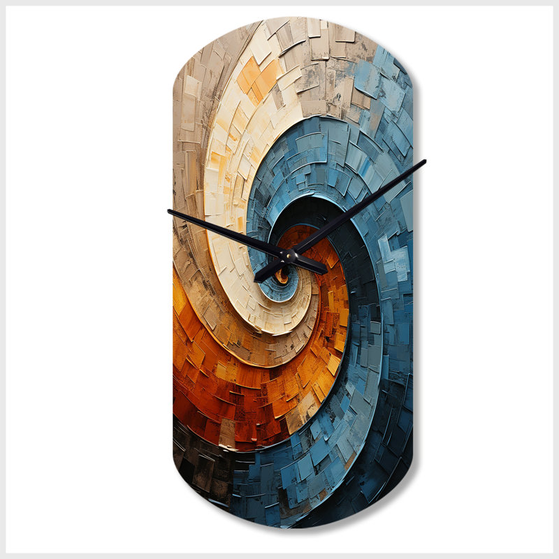 Collage en spirale - horloge asymétrique abstraite en métal, horloge cylindrique bleu sarcelle, Petit