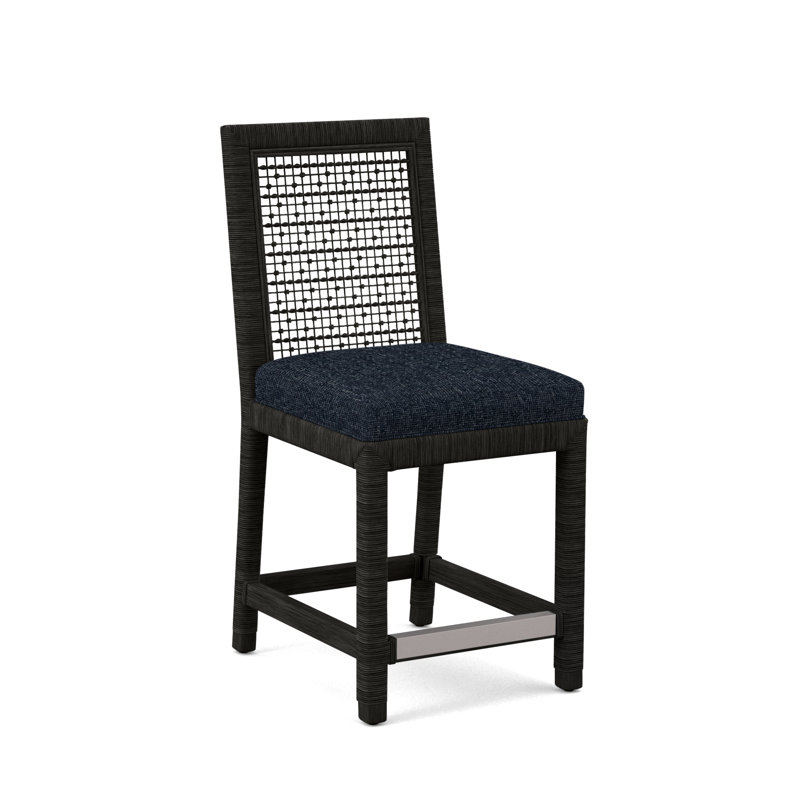Pine Isle 24" Counter Stool, Sunbrella Beige Pinstripe; 6205-74, Antique Black