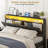  Bed Frame With Hidden Storage Headboard & Drawers, Upholstered Full Platform Bed With Led Lights, Type-C Charging Station, No Box Spring Needed, Solid Wood Slats-20985140-20985136