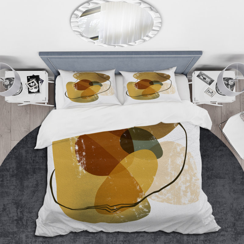 Ensemble de housse de couette moderne en polyester microfibre Minimalistic Geometrics en bleu et brun