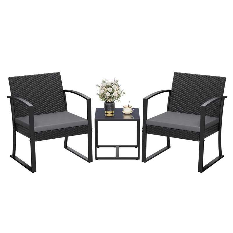 Ensemble de conversation d'extérieur pour 2 personnes avec table et coussins, Gris