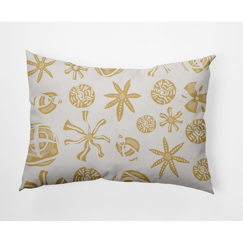 Geometric Outdoor Reversible Throw Pillow, Mustard