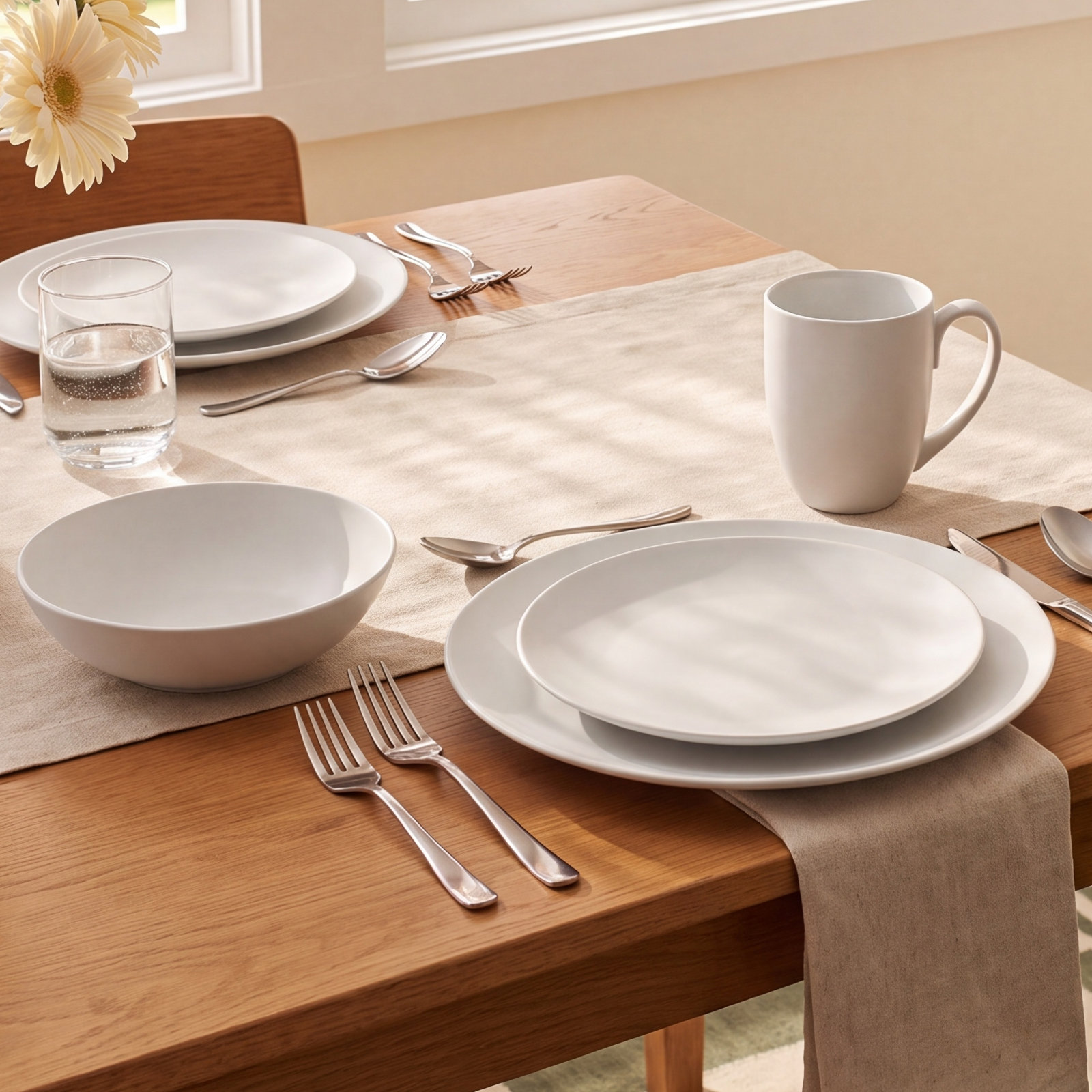 Pop Stoneware Dinnerware Set, Chalk