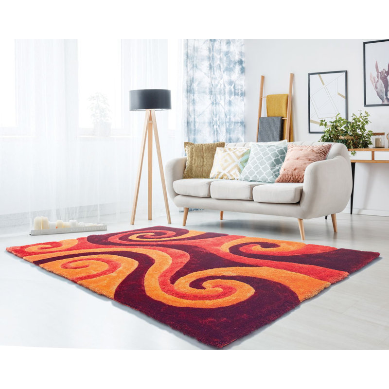 Fitts Abstract Shag Red/Burnt Orange/Light Orange Area Rug, Rectangle 1'10" x 3'