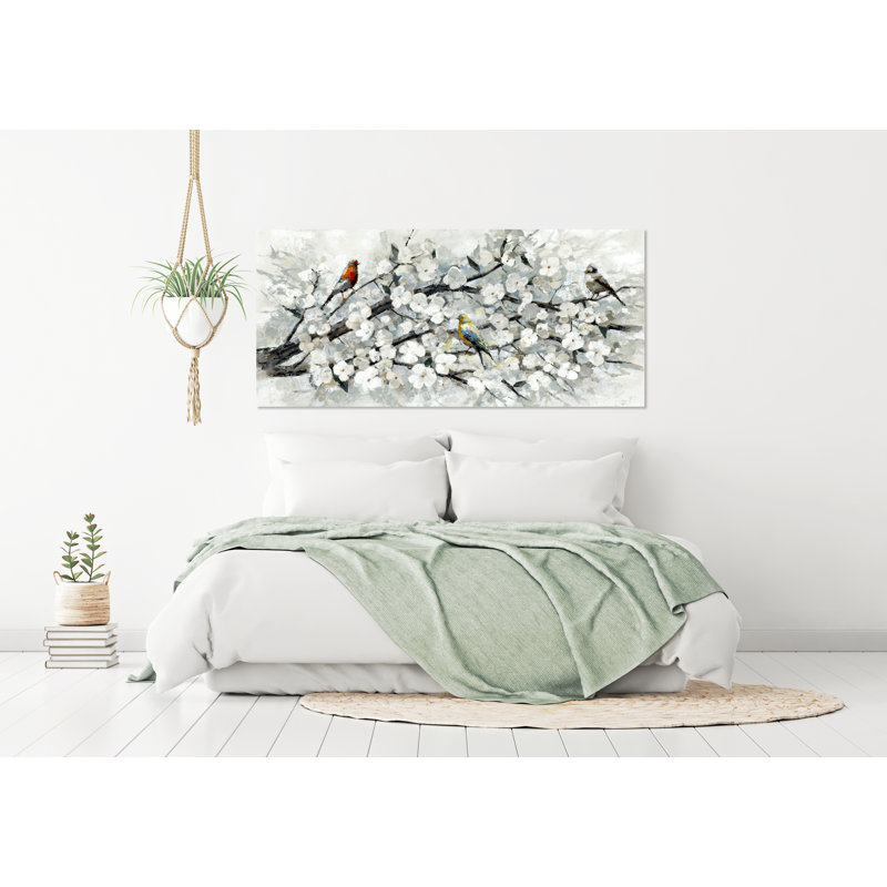 Reproduction d’art sur toile tendue blanche avec oiseaux