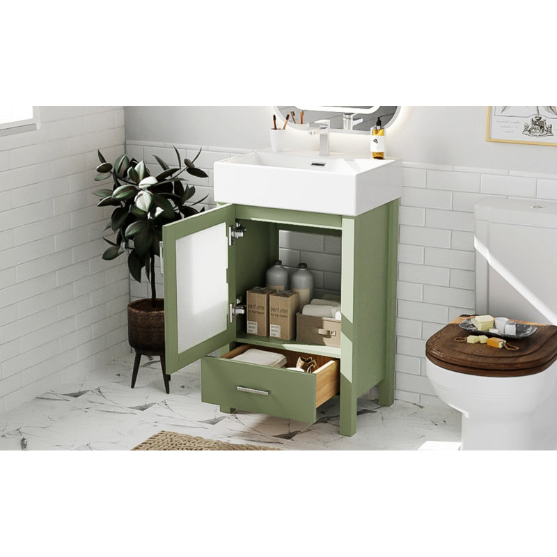 Meuble-lavabo contemporain avec lavabo en céramique et tiroir