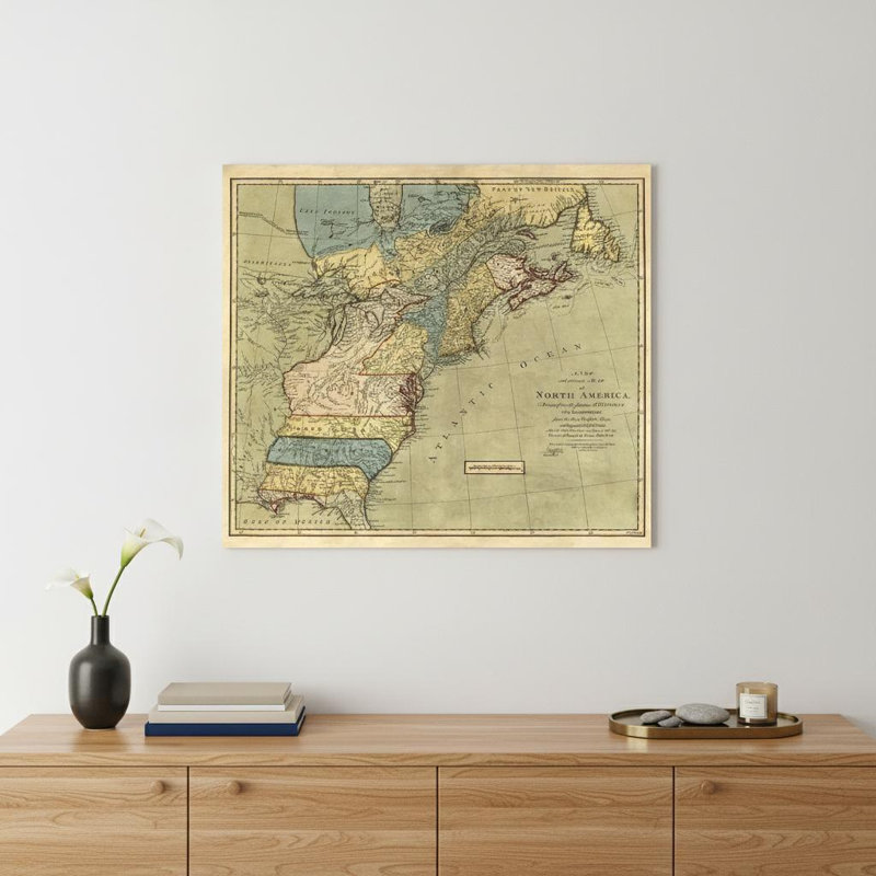 Art mural rétro sans cadre 1771, carte de l'Amérique du Nord, L 24 po x H 28 po