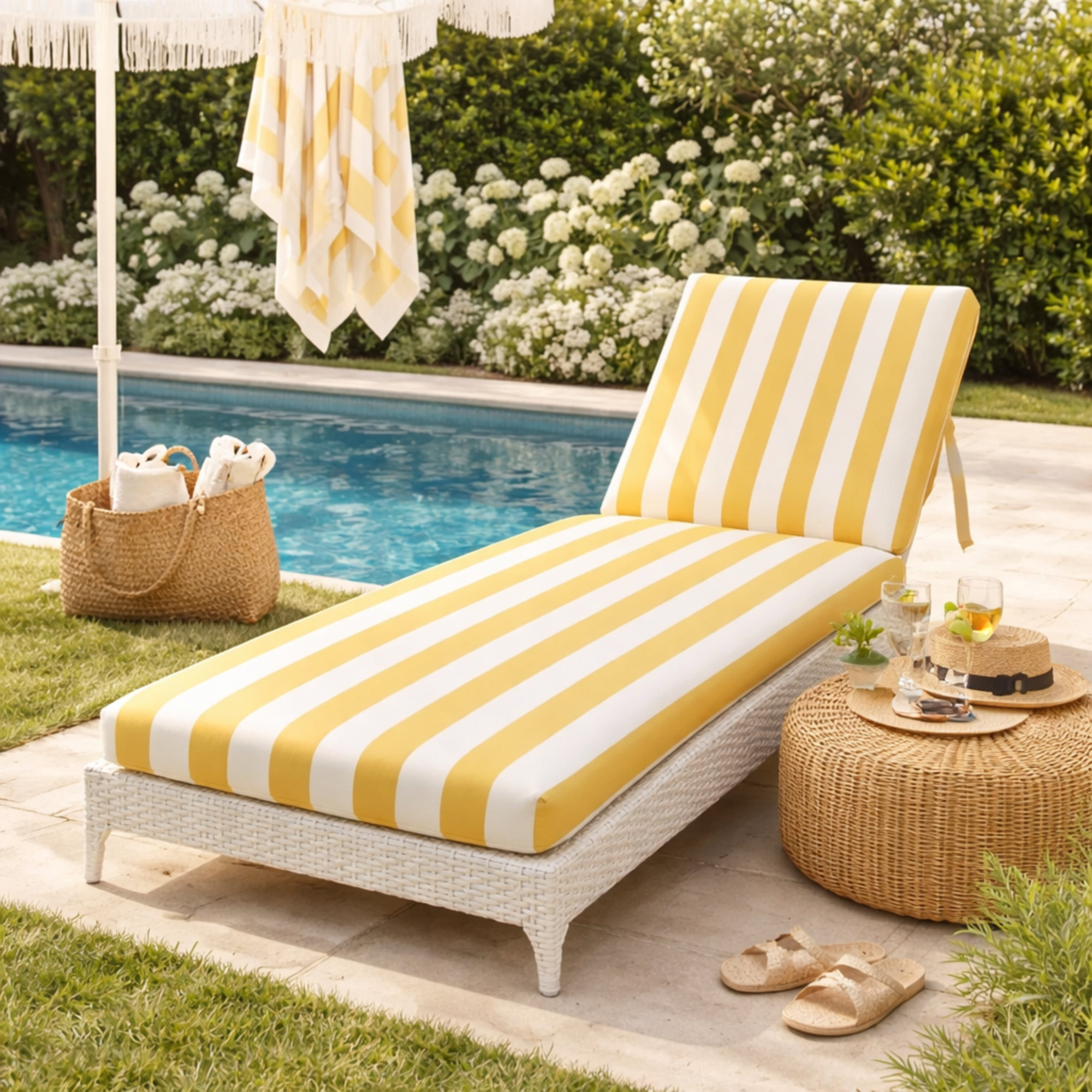 Amala Outdoor Sunbrella® Chaise Lounge Cushion, Sail Away Sunflower, 25W x 76D