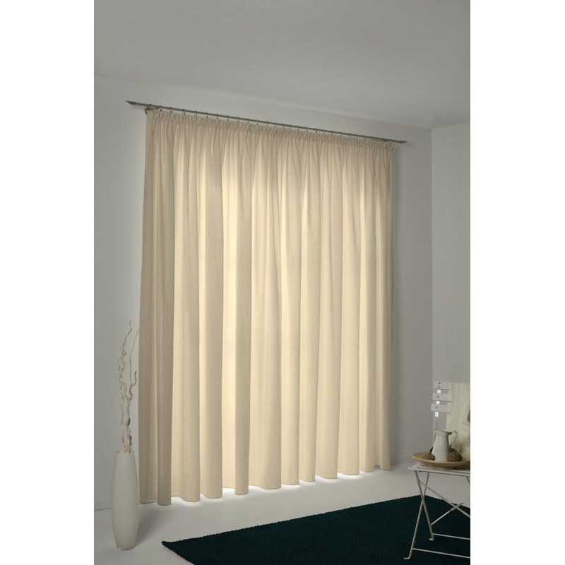 Uni Collection Light 100% Cotton Opaque Pinch Pleat Single Curtain Panel, Beige, 142cm wide x 325cm high
