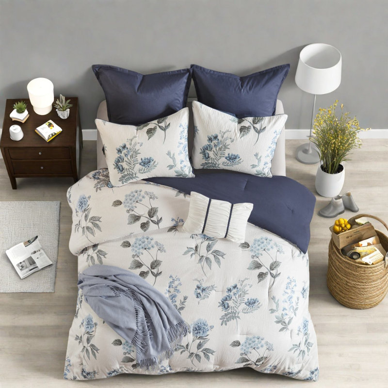Ensemble de literie 7 pièces style campagne, édredon en microfibre avec jeté pour très grand / très grand lit californien