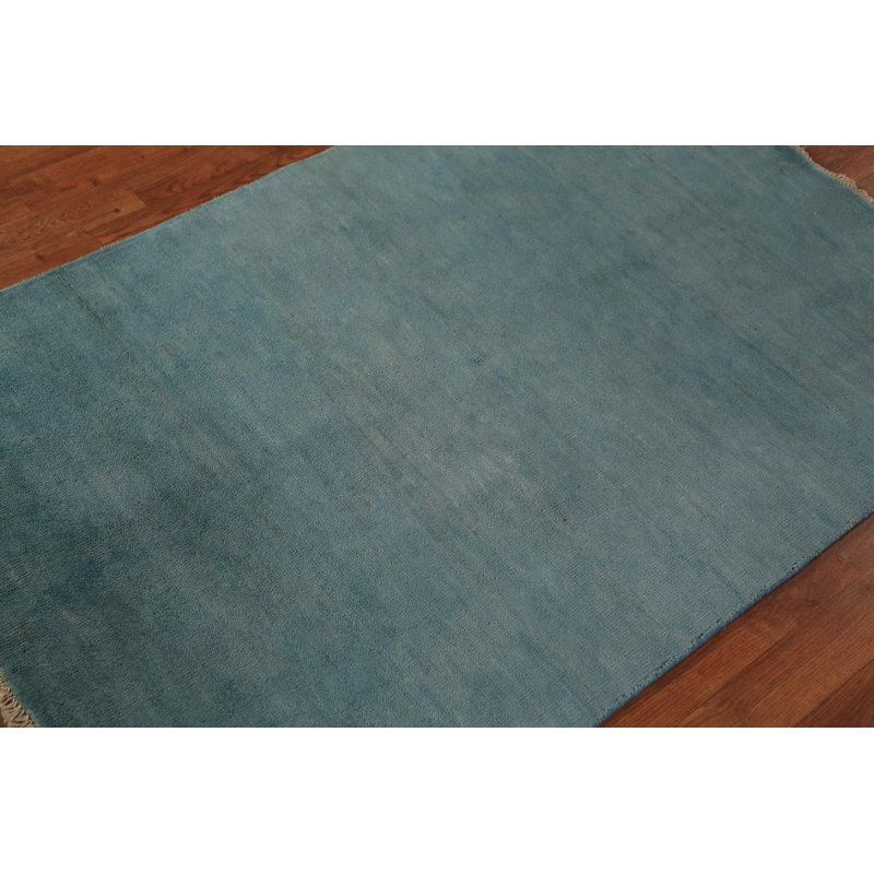 Tapis de vestibule moderne fait à la main bleu Gabbeh 3 x 5