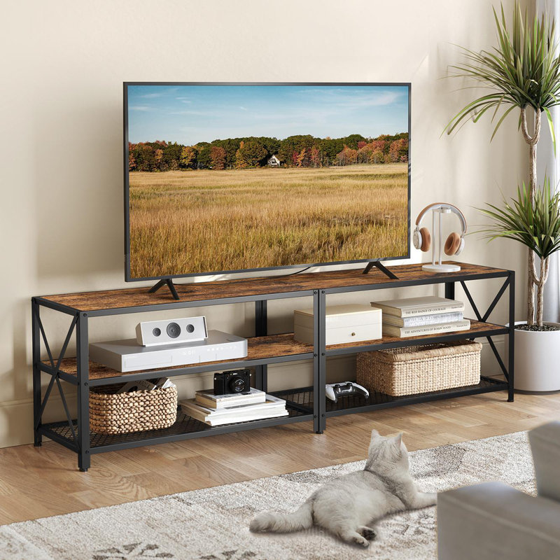 Rustic Brown Industrial TV Stand with Open Shelves for 75" TVs