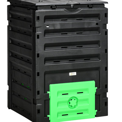 Système de compostage de 120 gallons à partir de -, 80 évents pour les sols humides, 2 portes coulissantes, robuste et support noir, production efficace, robuste