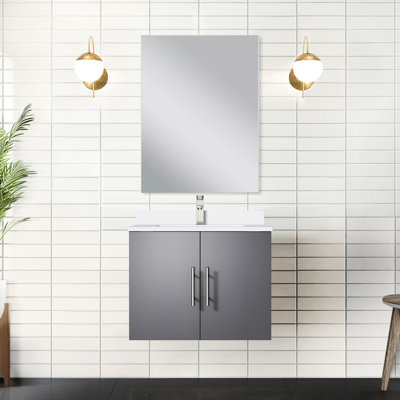 Meuble-lavabo gris foncé de l 24 po x P 22 po, comptoir en quartz blanc, robinet et miroir de 18 po - construction durable et résistante aux égratignures - fabrication durable de 24 po. 22 pi