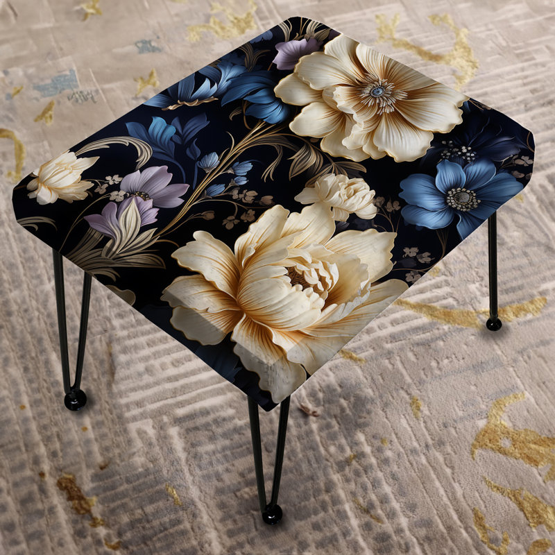 Victorian Blue And White Damask Grand - Damask Rectangle Ottoman