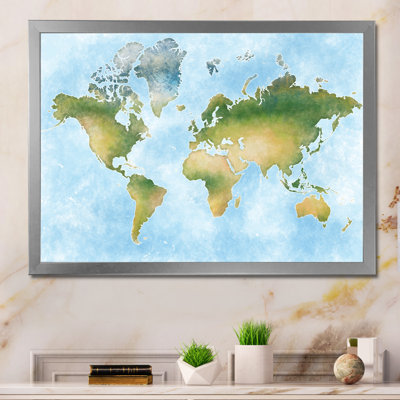 Carte du monde en vert et bleu - Cadre photo, impression sur toile