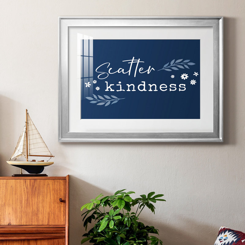 Kindness - Cadre photo, art textuel, H 30,5 po x l 42,5 po x P 1,5 po, Papier avec cadre argenté, Blanc mat