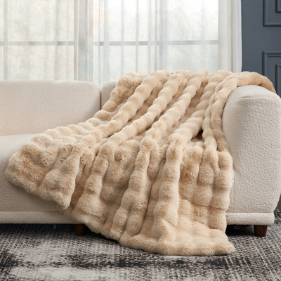 Soft Bubble Faux Fur Blanket Luxury Rabbit Fur Throw Blanket for Couch, Bed, Gift