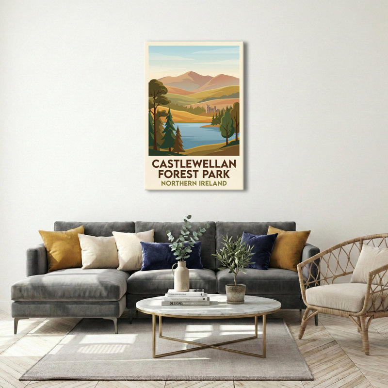 Castlewellan Forest Park, Northern Ireland - Romantic Woodland Lake Travel Poster. Giclee Print On Wrapped Canvas. Wall Art, Home Decor - Parks & Gardens, Northern Ireland - Wrapped Canvas Print