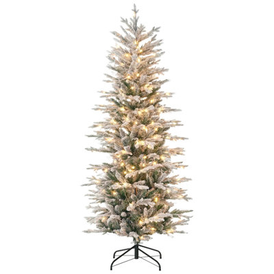6 ft Pre Lit Arctic Fir Artificial Flocked Christmas Tree with Snow Branches 250 Warm White Lights