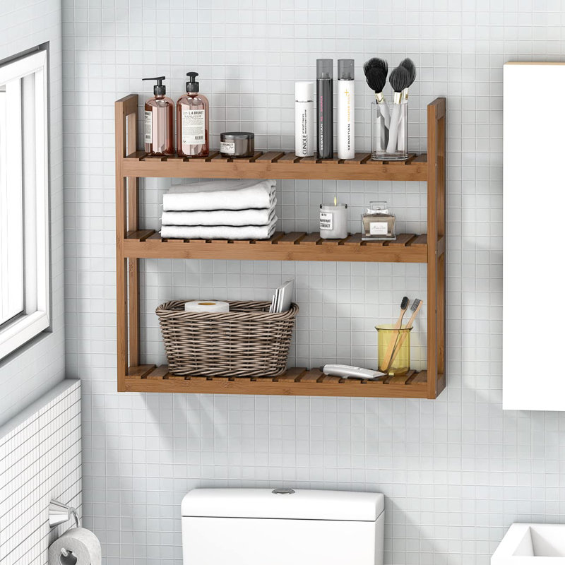 Czarina Bamboo Floating Shelf with Towel Bar
